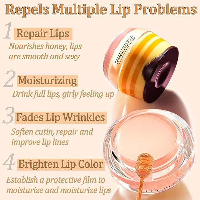 3 PCS Bee Lip Balm Honey Pot, Honey & Strawberry & Apple Lime Lip Balm, Lip Sleeping Mask Hydrating Prevention Dry and Cracked Lip Scrubs Exfoliator Lip Care, Moisturizing Lip Mask Overnight