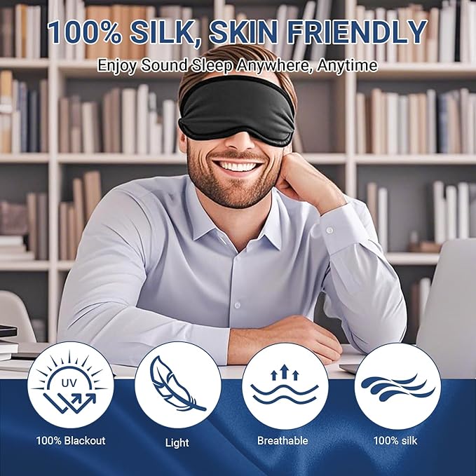 Sleep Mask 100% Pure Mulberry Silk Eye Masks with Adjustable Strap for Sleeping Mulberry Silk Eye Sleep Shade Cover Block Light Reduces Puffy Eyes Traveling Gifts