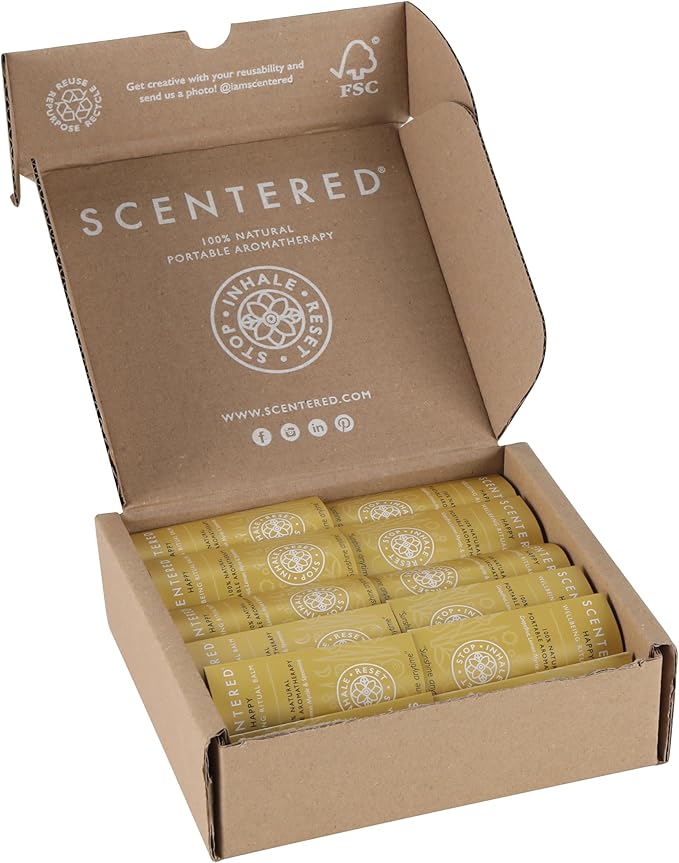 Scentered Party Favors for Wedding, Anniversary, Birthday - 30 x Mini Aromatherapy Inhaler Balm Sticks - Happy: Uplifting Essential Oils Blend - Adult Party Favors for Women & Men