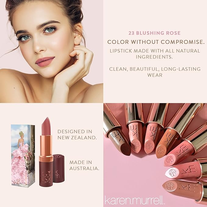 Karen Murrell - Natural Lip Stick - Lipstick 23 Blushing Rose - Deep Nude Lipstick - Matte Finish, 100% Natural Ingredients, Moisturizes & Hydrates Lips - Paraben & Cruelty Free