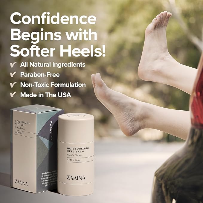 ZAAINA Intensive Heel Balm Stick - Moisturizing Natural Foot Balm for Cracked Heels with Shea Butter, Tea Tree, Peppermint and Avocado Oil - 2.5oz Twist-Up Tube