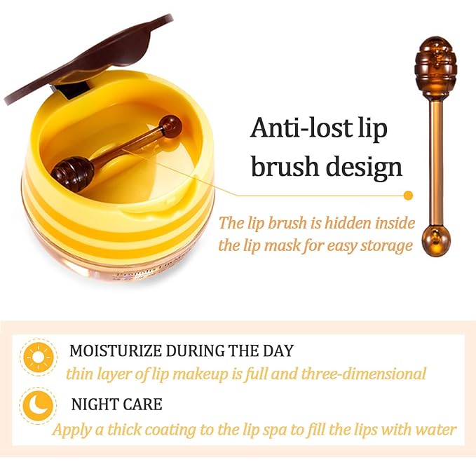 Honey Lip Balm Pot, 3 Pcs Honey & Apple Lime & Watermelon Lip Mask Propolis Lip Mask Moisturizing Hydrating Prevention Dry and Cracked Lip Scrubs Exfoliator