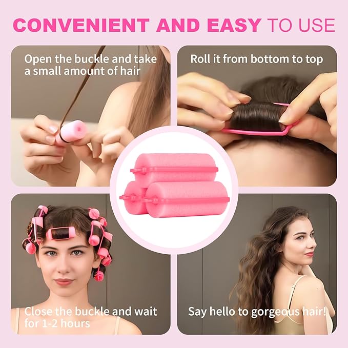 36 Pieces Foam Sponge Hair Rollers - Soft Sleeping Flexible Styling Curlers for Hair Styling (Pink)