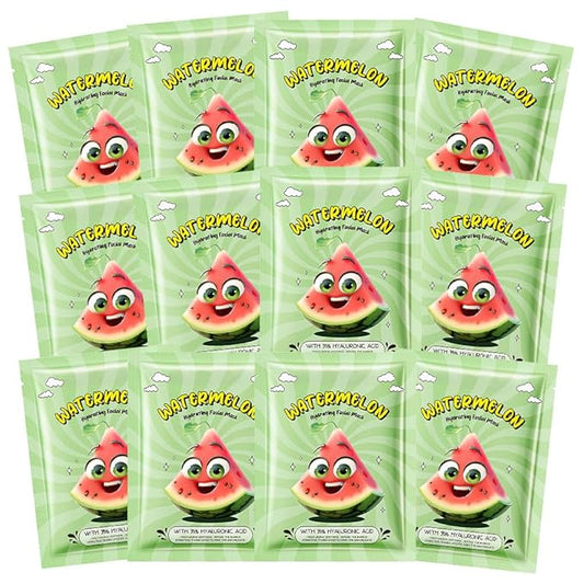 Kaely 12 Pack Watermelon Face Masks for Kids, Kids Face Mask Spa Day Kit Supplies, Spa Party Favors for Teens Girls Women, Sheet Facial Mask Skincare Gifts Set, Moisturize for All Skin Types, 07