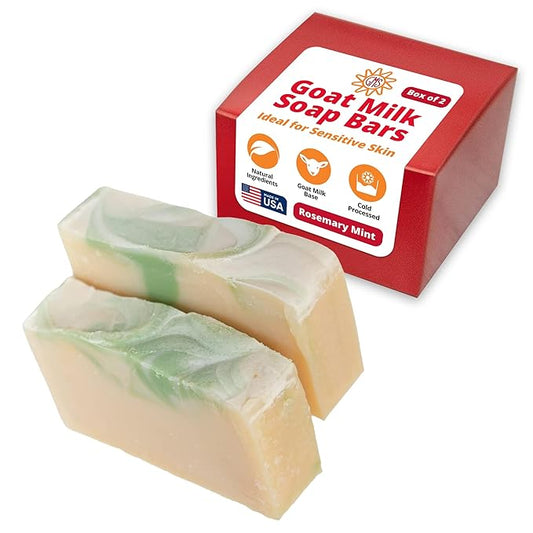 Goat Milk Stuff ROSEMARY MINT Goat Milk Soap - Natural Soap Bar, Gifts for Men and Women, Gentle for both Face and Body, Handmade Bar Soap (Box of 2)