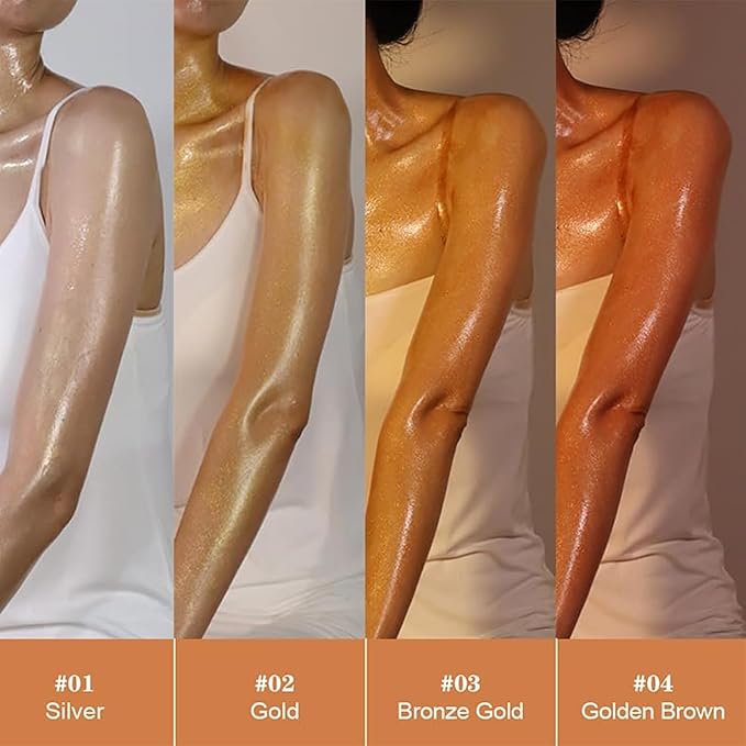 Shimmer Body Oil,Face and Body Liquid Luminizer,Waterproof Moisturizing Light Shimmer Glow Illuminator,Smooth Body Shimmer,Liquid Highlighter Makeup ((Gold)