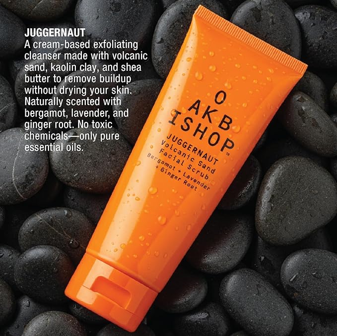 Juggernaut Men's Volcanic Sand Facial Scrub, Bergamot, Lavender and Ginger Root, 3.4 fl oz