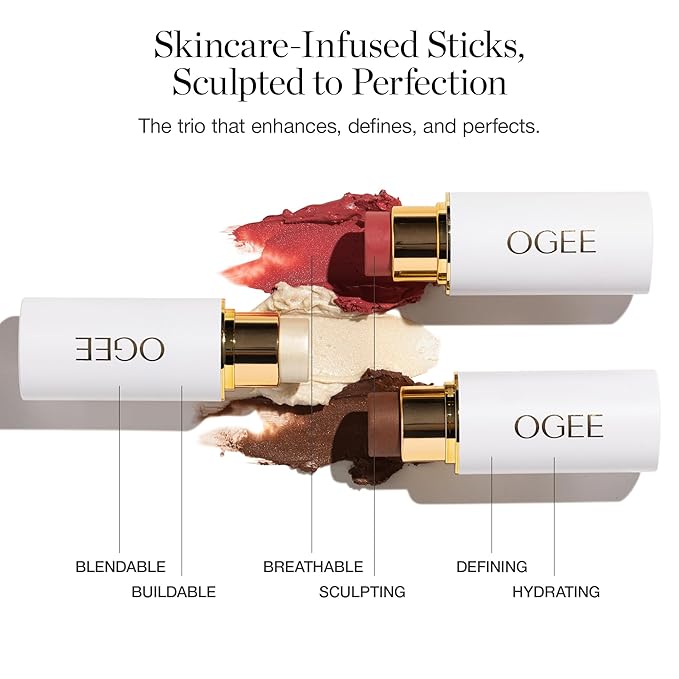 Ogee Face Stick Crystal Collection Trio - Contour Stick Makeup Collection - Certified Organic Contour Palette - Includes Bronzer Stick, Blush Stick & Highlighter Stick