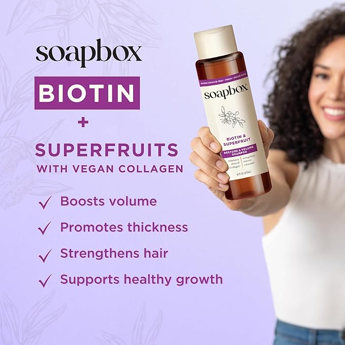 Soapbox Biotin & Superfruit Shampoo & Conditioner Set with Vegan Collagen, Aloe and Shea Butter, Harsh Sulfate Free, Paraben & Silicone Free, 1 Liter Each (Pack of 2)