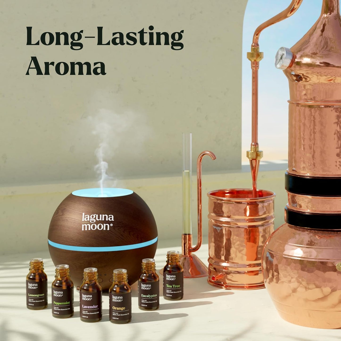 Lagunamoon Essential Oils Set - Top 6 Blends for Diffusers, Home Care, Candle Making Scents, Fragrance, Aromatherapy, Humidifiers, Gifts - Peppermint, Tea Tree, Lavender, Eucalyptus, Orange (10mL)