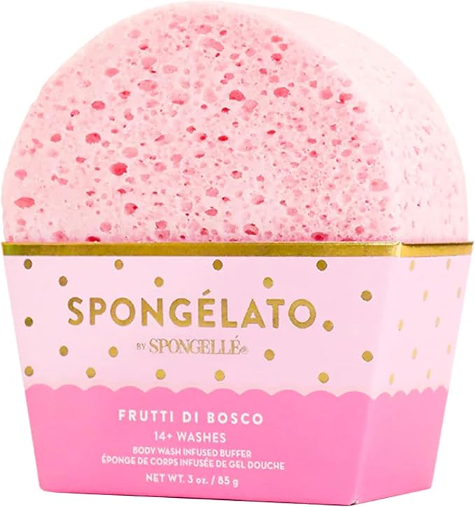 Spongelato Loofah Exfoliating Body Scrubber by Spongelle | Infused with Body Wash | Bath & Shower Loofah for Women | 14+ uses | Frutti di Bosco (Mixed Berries) Gelato Inspired