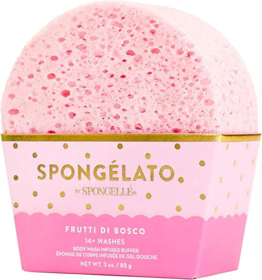 Spongelato Loofah Exfoliating Body Scrubber by Spongelle | Infused with Body Wash | Bath & Shower Loofah for Women | 14+ uses | Frutti di Bosco (Mixed Berries) Gelato Inspired