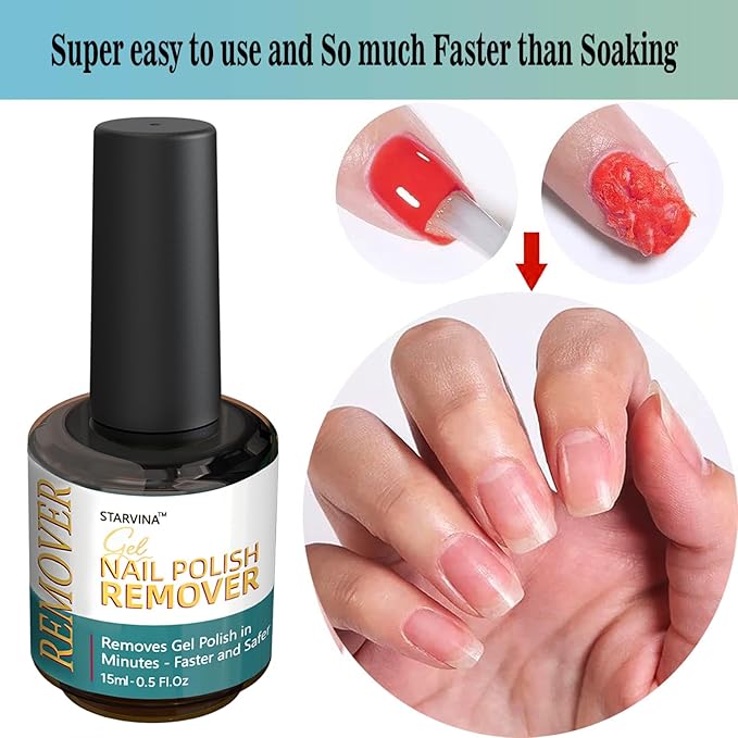 Gel Nail Polish Remover Kit, Gel Remover for Nails No Need Soaking or Wrapping, Easily and Quickly Removes in 3-5 Minutes, with Cuticle Pusher & Scraper