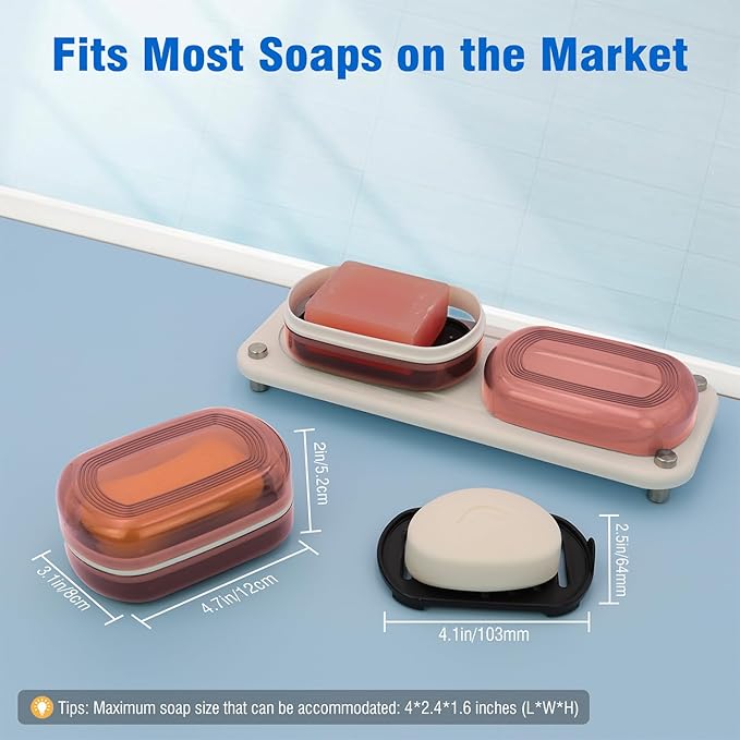 Travel Soap Container, Translucent Visible Soap Box, Travel Soap Holder with Removable Draining Layer, Portable Soap Case for Traveling, Camping, Gym (Red Style A)
