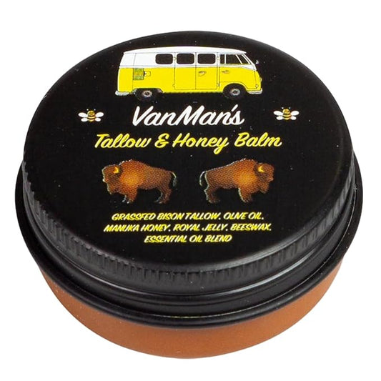 Vanman’s - Tiny Bison Tallow and Honey Balm - Grass-Fed/Finished Bison Tallow and Manuka Honey Cream with Royal Jelly, Essential Oils - Cream for Dry, Delicate Skin - Bison Tallow Skin Care - 0.25 oz