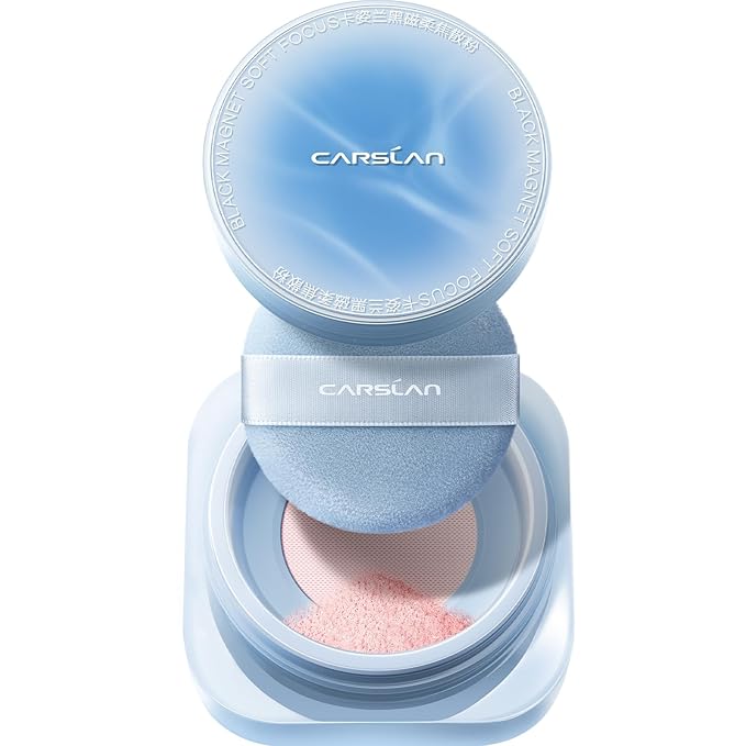 CARSLAN 2.0 Black Magnet Soft Focus Make Up Powder, Waterproof Loose Setting Powder, 24H Longlasting, Oil Control, Talc-Free Face Powder, Cool Version, 05 Pink For Dry&Com Skin, 0.28Oz