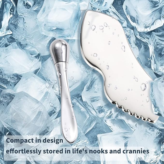 Stainless Steel GuaSha Tool & Eye Cream Applicator Facial Tools, Metal Detail Guasha for Face Neck, Eye Massager Tool, Lymphatic Drainage Face Massage Tool, Skin Care Gift