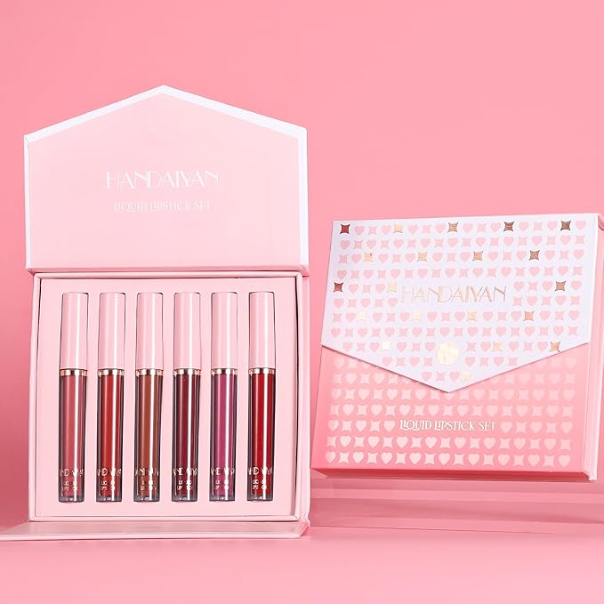 BestLand 6Pcs Matte Liquid Lipstick Makeup Set, Matte liquid Long-Lasting Wear Non-Stick Cup Not Fade Waterproof Lip Gloss (Literary Allure Gift Set B)