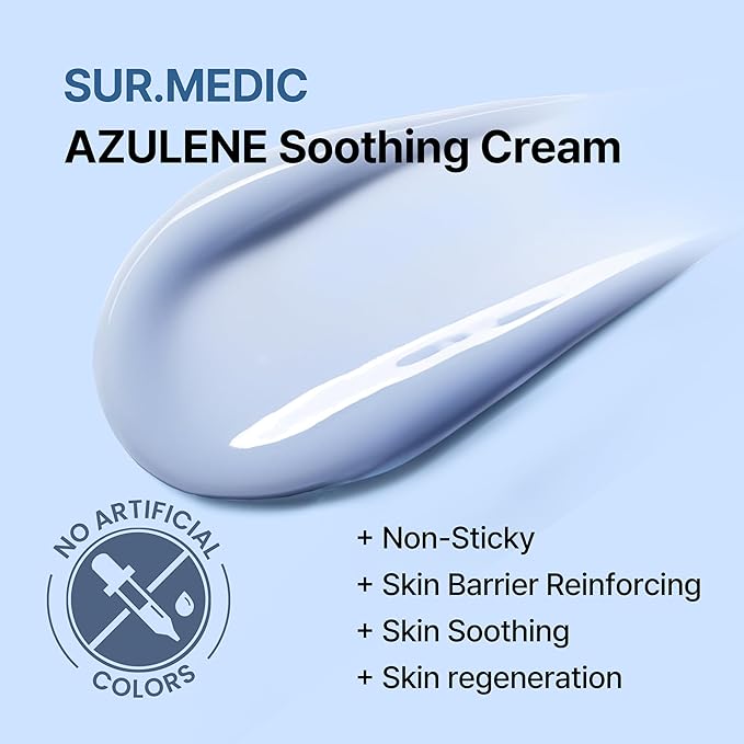 SURMEDIC AZULENE Moisturizing Soothing Cream, Calming Cream for Sensitive Skin, Daily Facial Moisturizer for Barrier Repair, Blemish Relief Care, Korean Skincare 50ml, 1.69 oz