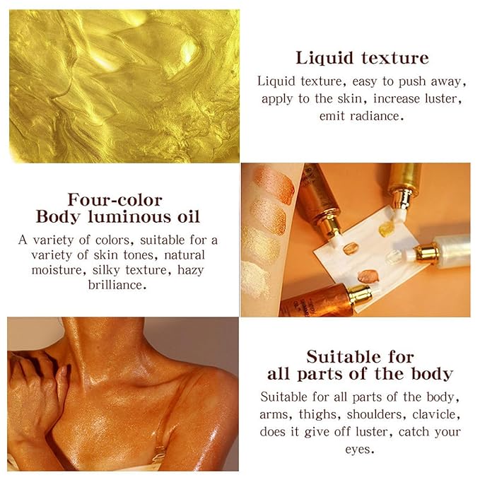 Shimmer Body Oil, Highlighter Makeup Smooth Glitter Glow Liquid Foundation for Face & Body,Liquid Illuminator Body Shimmer Lotion for Women (2# Rose Gold)