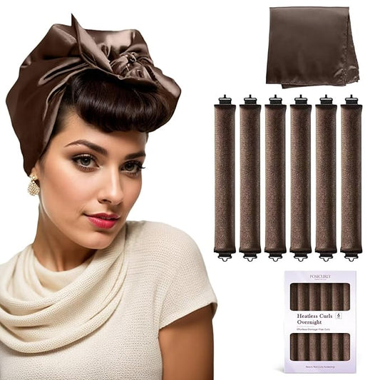 Overnight Hair Curlers Heatless Curls - 6 Pcs No Heat Blowout Curling Rods to Sleep In with Satin Hair Scarf