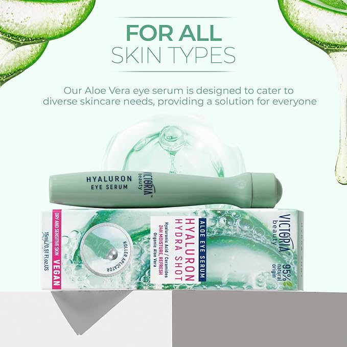 Victoria Beauty Hyaluronic Eye Roll-On Cooling, Eye Serum Against Wrinkles and Dark Circles