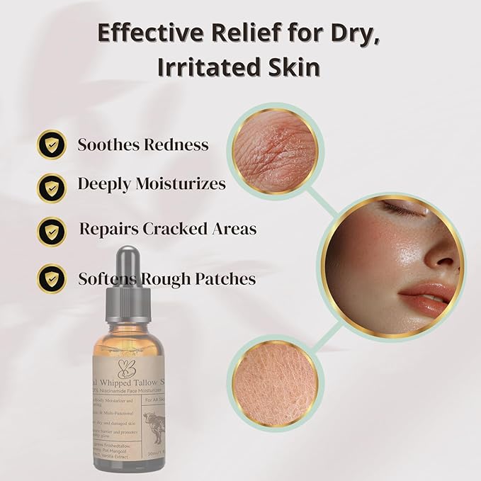 Niacinamide Serum for Face - Beef Tallow Face Serum B3 – Natural Moisturizer for Dry & Sensitive Skin – Anti-Aging, Hydrating & Repairing – Grass-Fed Tallow Skincare