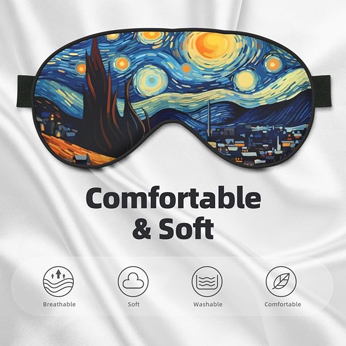 Sleep Eye Mask The Starry Night Village Sleep Mask for Women Men Comfortable Eye Mask with Adjustable Strap Soft Eye Cover Blindfold for Travel Yoga Nap Shift Work