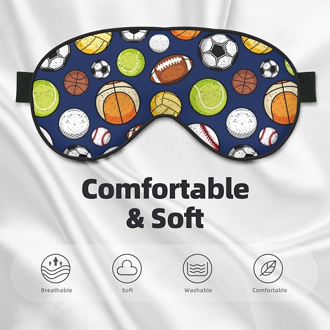 Sleep Eye Mask Retro Colorful Sport Balls Sleep Mask for Women Men Comfortable Eye Mask with Adjustable Strap Soft Eye Cover Blindfold for Travel Yoga Nap Shift Work