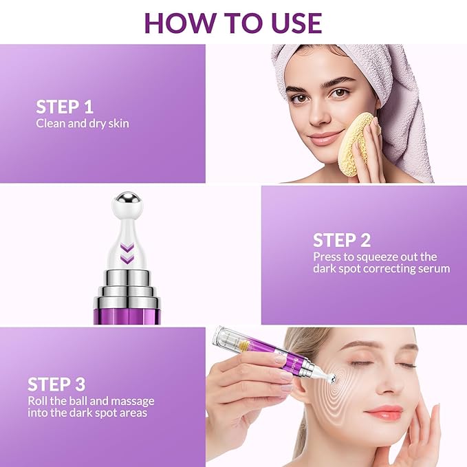 Dark Spot Remover for Face and Body, Age Spot Sun Spot Freckles Remedy Corrector Serum,Melasma Treatment for Face, Advanced Fade Cream for Uneven Skin Tone with 360° Roller Massage Ball, 0.5 FL oz