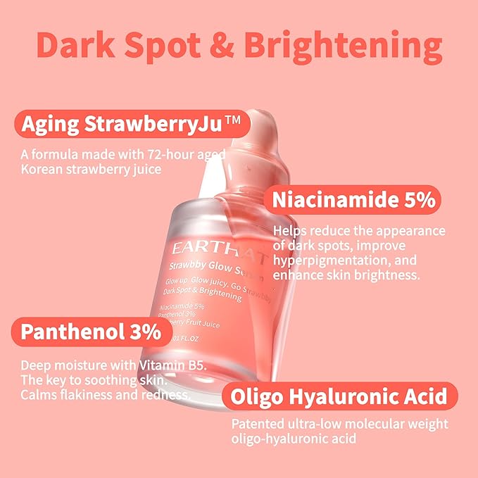 Niacinamide Serum Dark Spot Corrector with Fermented Strawberry Juice – Hydrating Brightening Face for Women, Korean Glass Skin Skincare with Sebum Control, Radiance, Blemish Correction