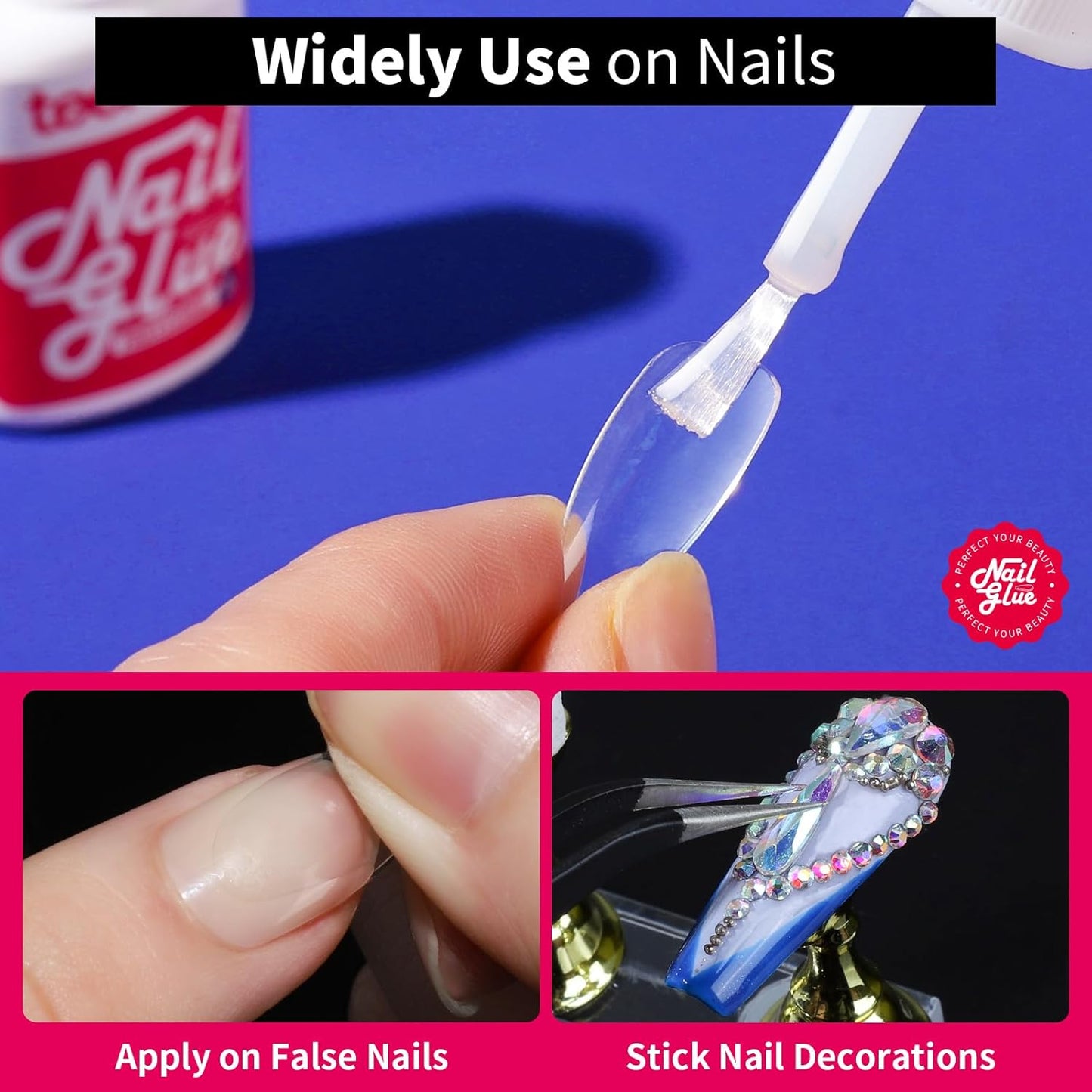 Teenitor Strong Nail Glue, 42ml Professional for Press Ons, Brush-On for Acrylic Nails, Bond With File, Long Lasting, 10 Pcs