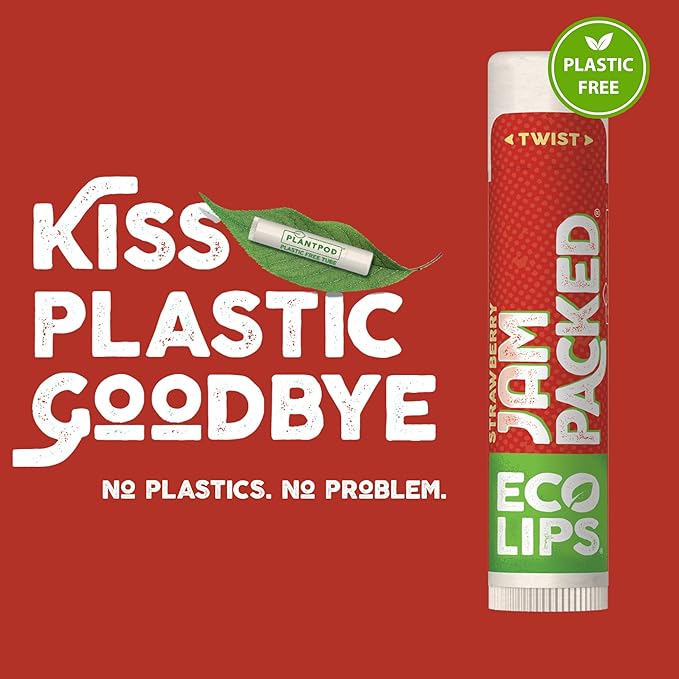 Eco Lips Freshly Squeezed Organic Fruit Lip Balms - Citrus Got Real (Lemon/Lime), Melondramatic (Watermelon), Jam Packed (Strawberry) Plastic-Free Plant Pod 6-pack by Eco Lips 100% Natural.