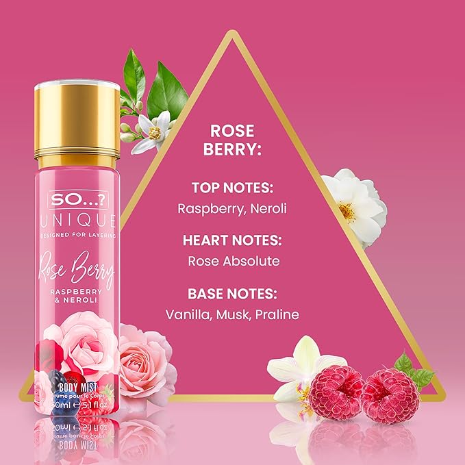 So...? Unique Body Mist - Rose Berry for Women - 5.1 oz Body Mist - Pack of 3