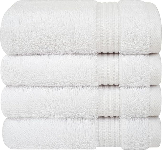 Cotton Paradise 100% Cotton Turkish Washcloth Set for Bathroom, 4 Piece Soft Absorbent Small Hand Face Towels Wash Rags, White