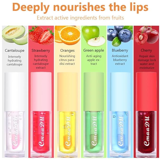 BINGBRUSH 6 Pcs Fruity Color Changing Lip Gloss for Girls, Pink Magic Mood Lip Oil Tinted, Temperature Color Change Lip Stain Lip Balm, Longlasting Lips Will Not Dry Out