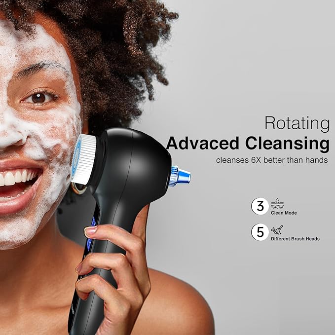 Face Scrubber Exfoliator with LCD Screen,Rechargeable Facial Cleansing Brush IPX7 Waterproof 3 in 1 Blackhead Remover Vacuum for Exfoliating,Massaging and Deep Pore Cleansing