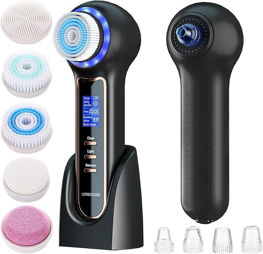 Face Scrubber Exfoliator with LCD Screen,Rechargeable Facial Cleansing Brush IPX7 Waterproof 3 in 1 Blackhead Remover Vacuum for Exfoliating,Massaging and Deep Pore Cleansing