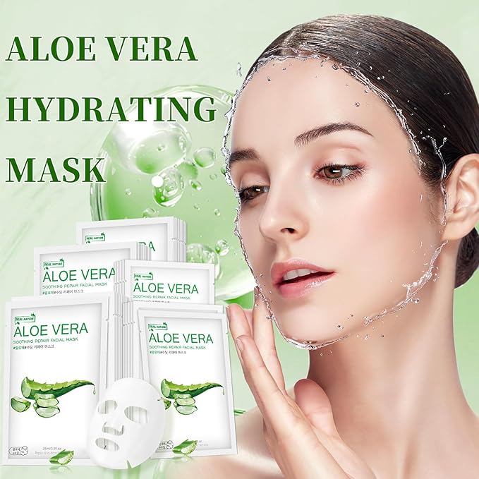 Aloe Vera Face Mask,Hydrating Face Masks Skincare For Dry, Oily,Sensitive Skin,Aloe Facial Skincare Sheet For Moisturizing, Soothing, Calming, Sun Care,Acne, Facial Masks for Women Skin Care 10-Pack