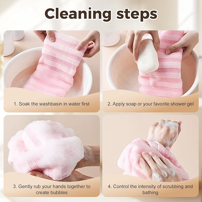 Exfoliating Shower Towel, 2026 Upgraded Exfoliating Washcloth, Body Back Scrubber for Shower, Long Scrub Towel for Women Men Full Body Exfoliator (2 Pcs)