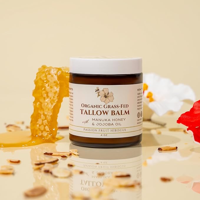 Beef Tallow for Face, Moisturizer with Manuka Honey & Pure Essential Oils, Organic Face & Body Balm, Natural Skincare with Jojoba, Sweet Almond, Tamanu & Baobab Oils, Made in USA, 4oz