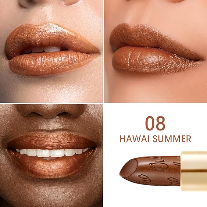 Oulac Metallic Brown & Nude Lipstick Set - 2PCS Vegan Lightweight Hydrating Formula with High Impact Lip Color for Full Coverage Lip Makeup, Christmas Gifts for Women, 08+10