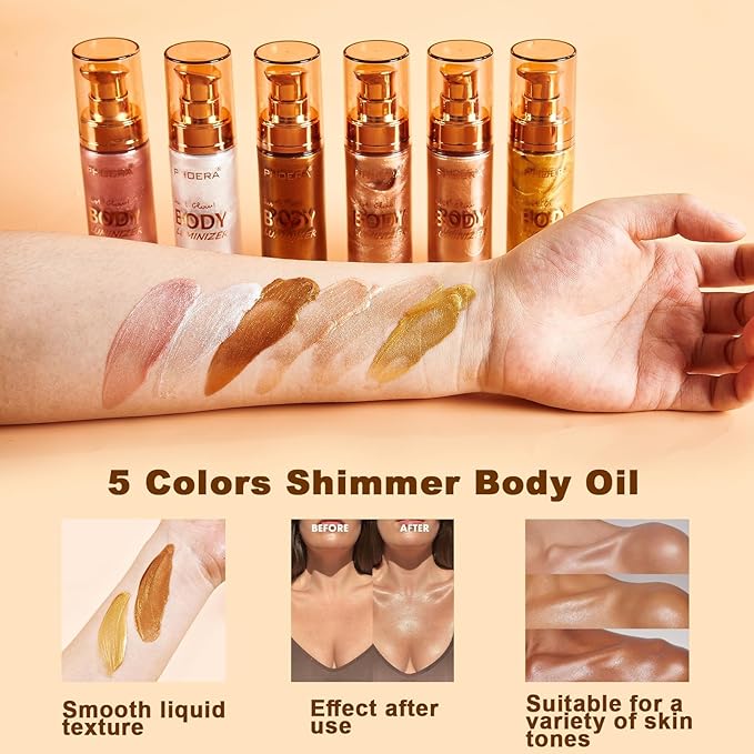 PHOERA Body Luminizer Highlighter, Waterproof Moisturizing and Glow For Face & Body, Face Body Glow Illuminator (104 Sparkle Pink)