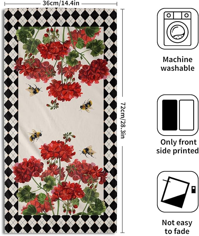 Giwawa Red Flower Hand Towels Set of 2 Buffalo Plaid Decorative Guest Bath Towel Soft Absorbent Kitchen Hotel Dish Towel Quick Drying Washcloths
