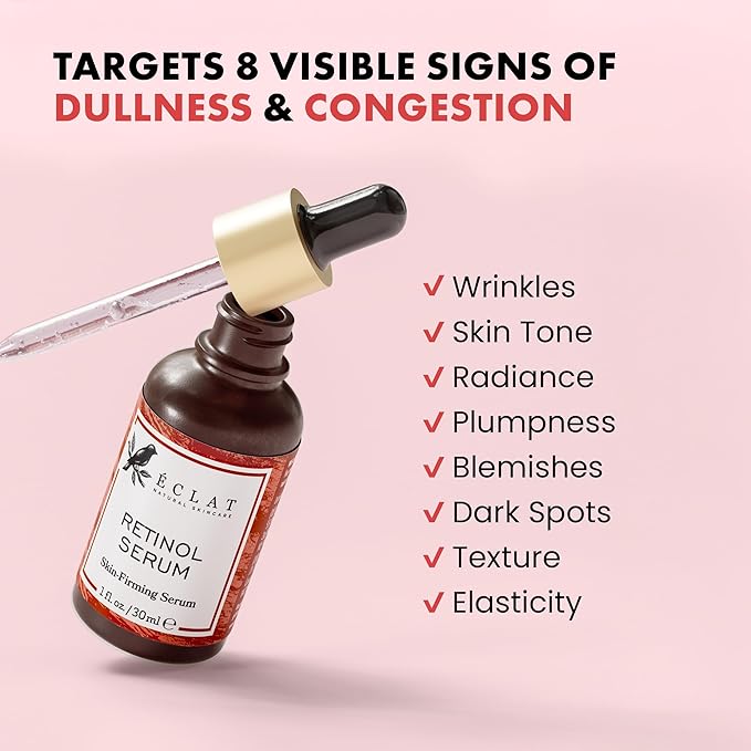 Eclat Skincare Renewing Retinol Serum for Face - Anti Aging Serum with Hyaluronic Acid & Aloe Vera – Hydrates and Improves the Signs of Aging (Fine Lines, Wrinkles & Dark Spots) 1 Fl Oz