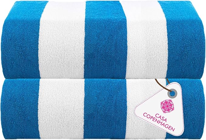 CASA COPENHAGEN Cabana Pool Towels Designed in Denmark Rough and Tough, Quick Dry, for Pool, Bath & Shower 2 Piece Cotton Pool Towels Set - Turquoise