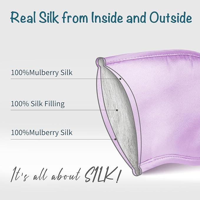 LULUSILK 100% Mulberry Silk Sleep Mask, Lavender Silk Eye Cover for Sleeping, Pack of 1