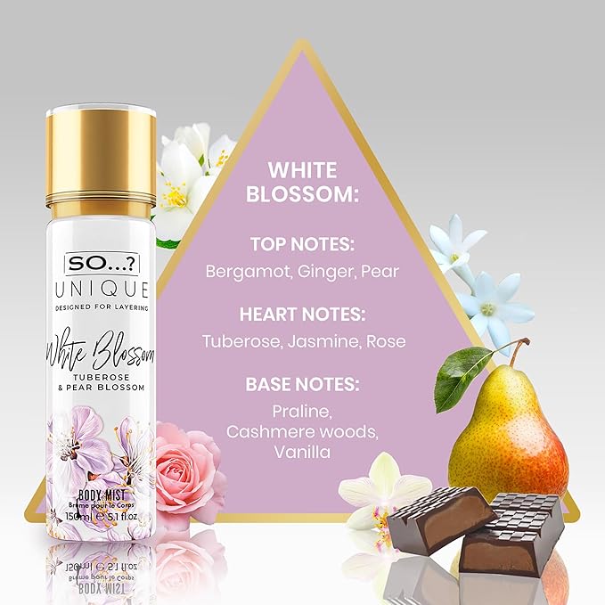 So...? Unique Body Mist - White Blossom for Women - 5.1 oz Body Mist - Pack of 2