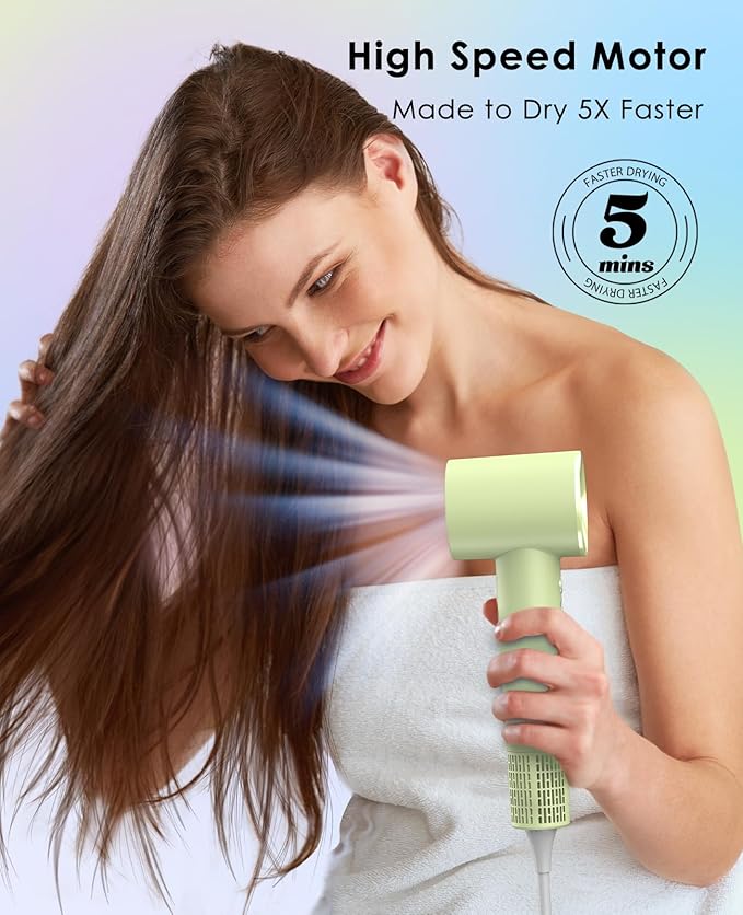 Hair Dryer with Diffuser for Curly Hair, Negative Ionic Hairdryer, High-Speed Blow Dryer with 110, 000 RPM Brushless Motor, Fast Drying Lightweight Travel Hairdryer, Low Noise Quiet Hair Dryers