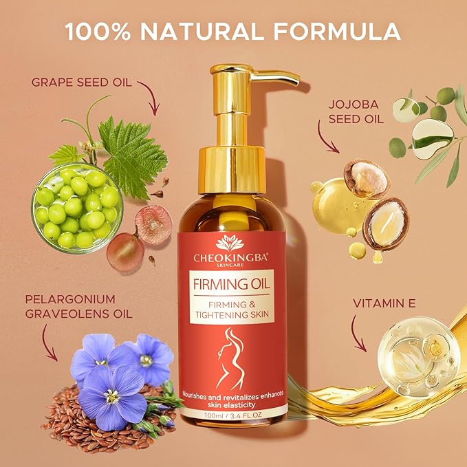 Body Firming Oil: Fast Absorbing Firming & Hydrating Skin Care with Jojoba, Grapeseed & Geranium Oils, Vitamin E | 3.4 Fl Oz Moisturizing Treatment Oil for Tightening After Shower